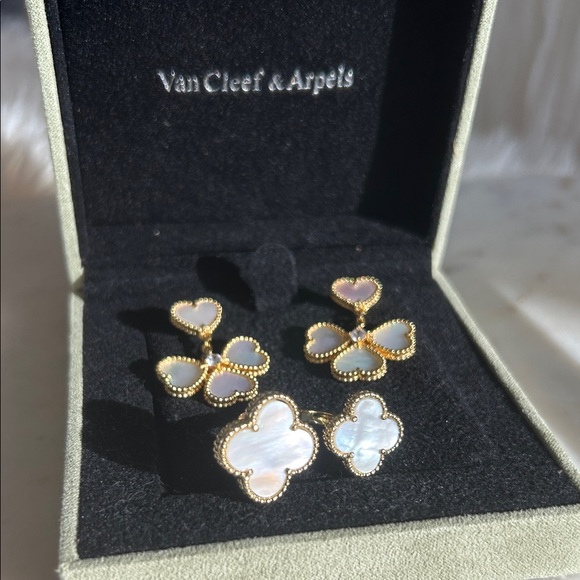 Van Cleef & Arpels Jewelry - White Mother of Pearl Clover Drop Earrings & Ring